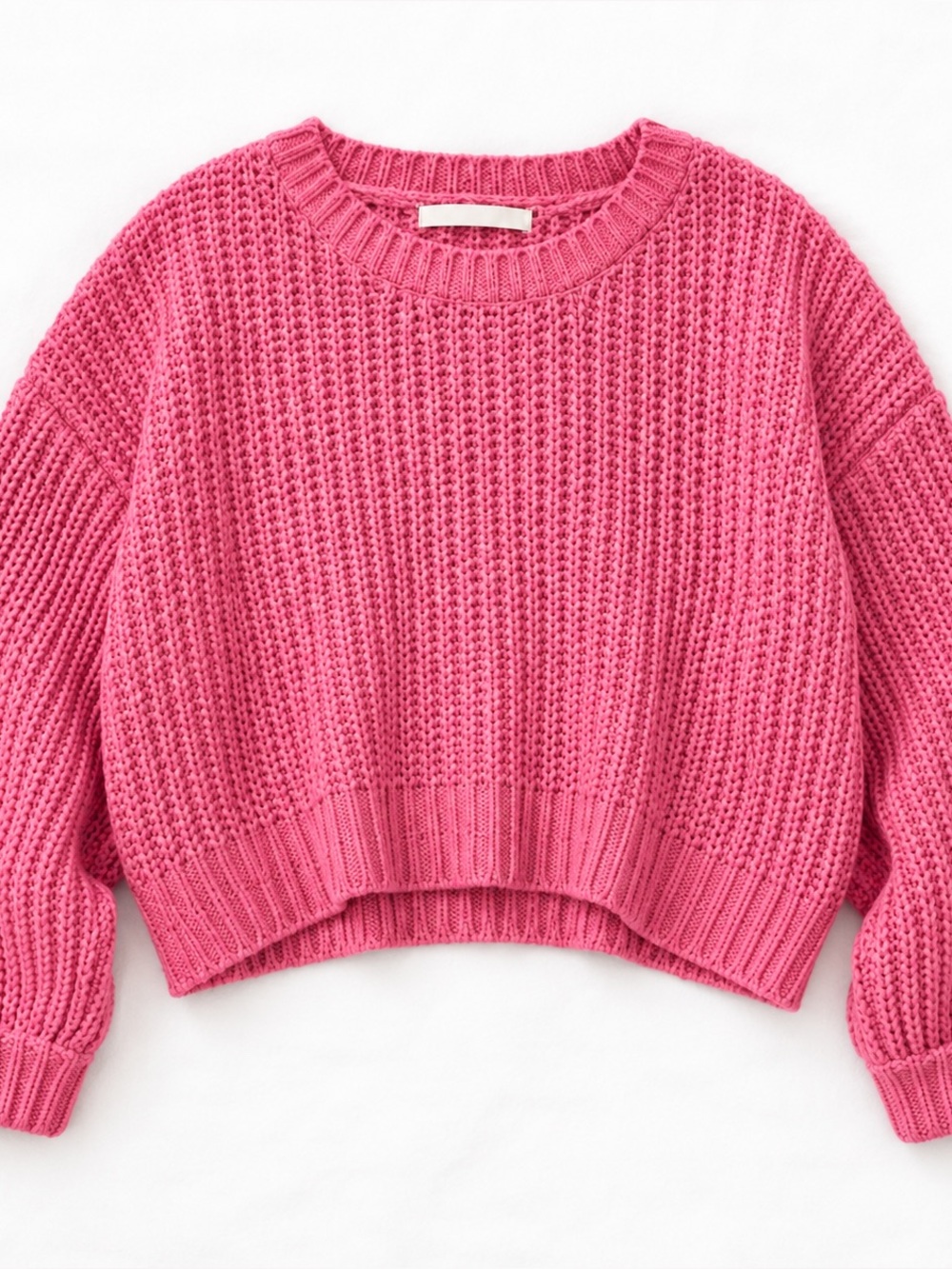 FAVLUX Pink Chunky Knit Cropped Sweater Women’s Large Cozy Pullover